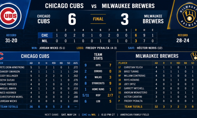Chicago Cubs vs Milwaukee Brewers Match Player Stats